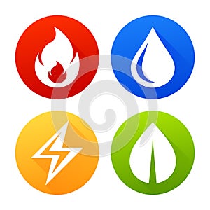 Icons fire, water, electricity and leaf vector