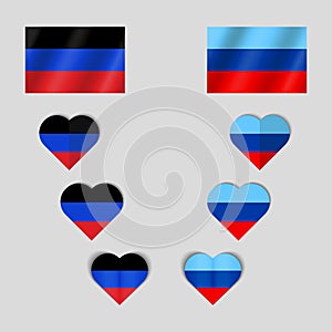 Icons of flags in the form of hearts of the Donetsk and Luhansk People\'s Republics.
