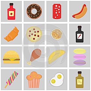 Icons food and drinks. Vector buttons set.