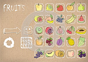 icons fruit on a cardboard background.vector illustration