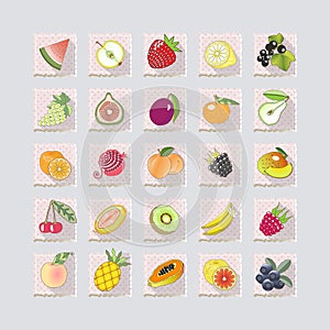 icons of fruits with shadow.vector illustration