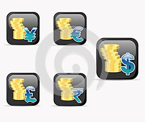 Icons with gold coins and currency sign