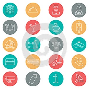 Icons of hotel service. Thin line icon. Hotel glyph. Colorful button. Vector