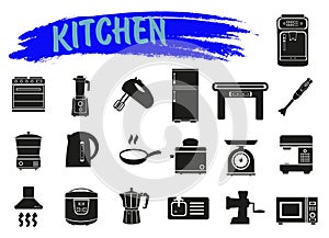 Icons of household appliances and different appliances for the kitchen