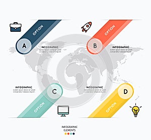 Icons and infographic design on map background.