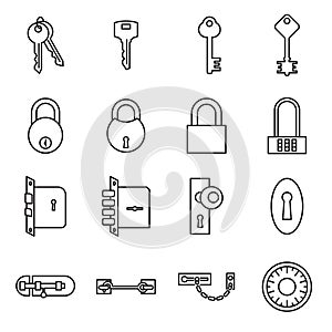 Icons of keys and locks isolated on a white background photo