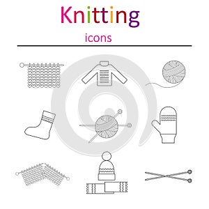 Icons knitting style line. Vector illustration.