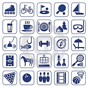 Icons, leisure, entertainment, leisure, Hobbies, monochrome, flat.