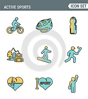 Icons line set premium quality of active sports love sportsman icon. Modern pictogram collection flat design style symbol.