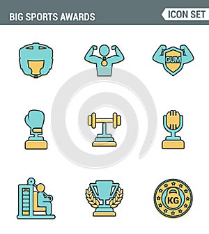 Icons line set premium quality of big sports awards championship champ winner cup sport victory. Modern pictogram collection flat