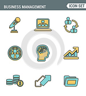 Icons line set premium quality of business people management, employee organization. Modern pictogram collection flat design style