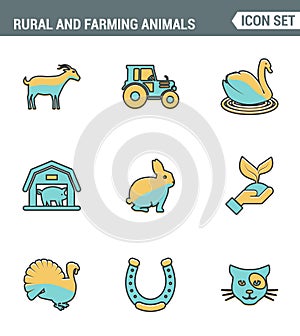 Icons line set premium quality of rural and farming animals agricultural nature industry. Modern pictogram collection flat design