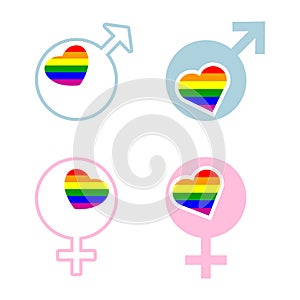 Icons with male and female rainbow gay symbols