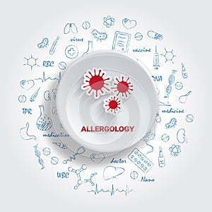 Icons For Medical Specialties. Allergology Concept. Vector Illustration With Hand Drawn Medicine Doodle. photo