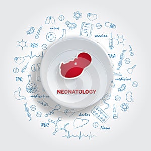 Icons For Medical Specialties. Neonatology Concept. Vector Illustration With Hand Drawn Medicine Doodle.