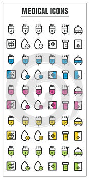 icons medical thin line color black blue pink Yellow green vector Symbols signs object design on white background