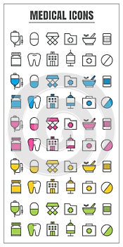 icons medical thin line color black blue pink Yellow green vector Symbols signs object design on white background