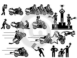 Icons of men in black theme motorcycles