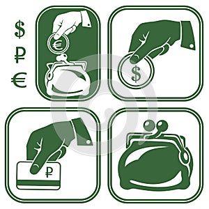 Icons money wallet coins vector illustration