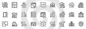 Icons pack as Agent, Window and House dimension line icons. For web app. Vector