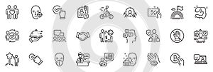 Icons pack as Approved teamwork, Corrupt and Friends couple line icons. For web app. Vector