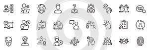 Icons pack as Global business, Group people and Teamwork line icons. For web app. Vector