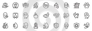 Icons pack as Hypoallergenic tested, Nurse and Coronavirus line icons. For web app. Vector