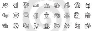 Icons pack as Loan percent, Sign out and Best food line icons. For web app. Vector