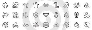 Icons pack as Lounger, Thiamine vitamin and Spf protection line icons. For web app. Vector