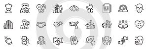 Icons pack as Organic tested, Valet servant and Farsightedness line icons. For web app. Vector