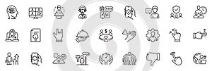 Icons pack as Painter, Biometric security and Person talk line icons. For web app. Vector