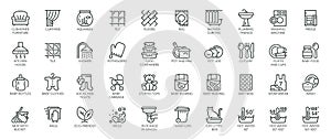 Icons Pack on Cleaning Products. Such Line Signs as Household Items, Kids' Things, Kitchenware, Interior Items