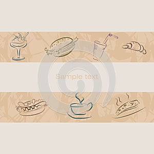 Icons for pizzerias. Seamless belt with a pattern. Coffee