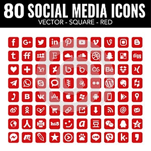 Red Vector square social media icons - for web design and graphic design