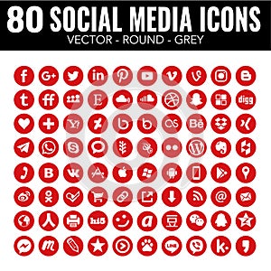 Red Vector circle social media icons - for web design and graphic design