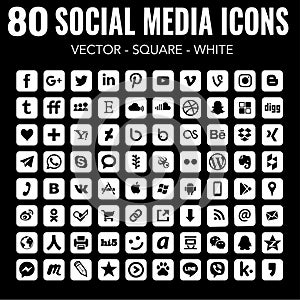 Square social media icons - for web design and graphic design - Vector white