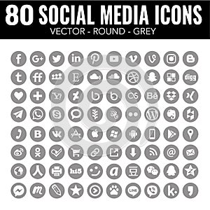 Grey round social media Vector icons - for web design and graphic design