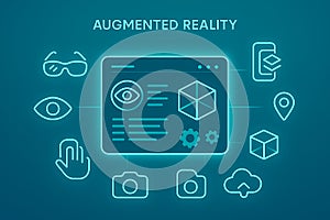 Augmented reality technology concept with icons representing vision and digital interaction