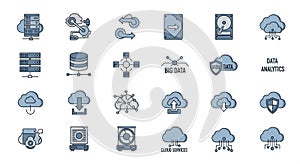 Icons representing cloud computing data analytics and technology