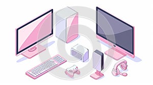Icons representing a computer monitor and a flat TV in isometric modern form
