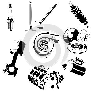 Icons set auto parts. Vector sketch