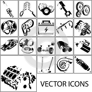 Icons set auto parts. Vector sketch