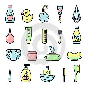 Icons set of baby hygiene accessories