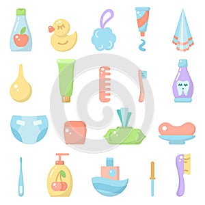 Icons set of baby hygiene accessories