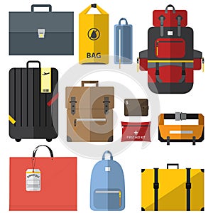 Icons set of bags and suitcases in flat design.