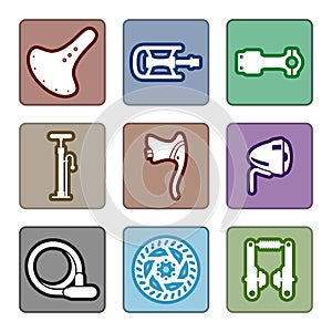 Icons set of bicycle parts