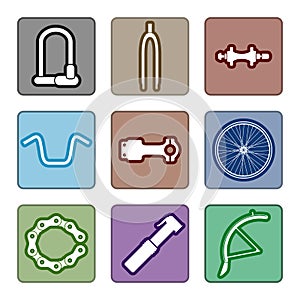 Icons set of bicycle parts