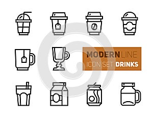 Icons set of coffee and tea - takeaway cups