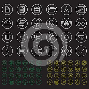 Icons set. Color round building communication icons. Icons construction and repair.