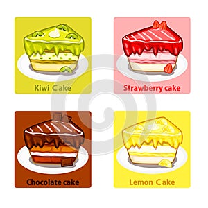 Icons set with colorful sweet cakes, vector elements